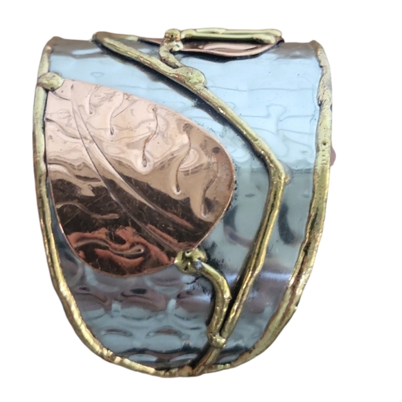 Anju Metal Hammered Mixed Metal Leaf Cuff Bracelet - Picture 5 of 12